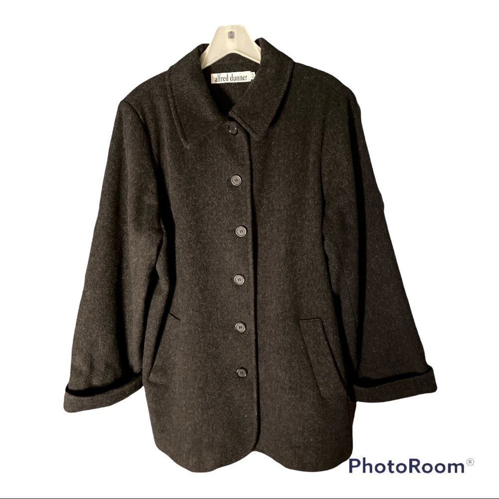 Vintage Alfred Dunner 100% Wool Charcoal Gray Car Coat